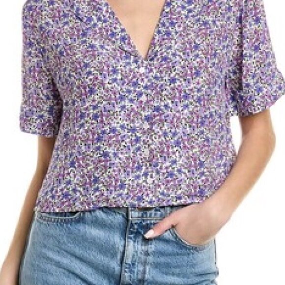 FAVORITE DAUGHTER: Savannah Floral Short Sleeve Button-up Shirt In Purple floral - Picture 3 of 8